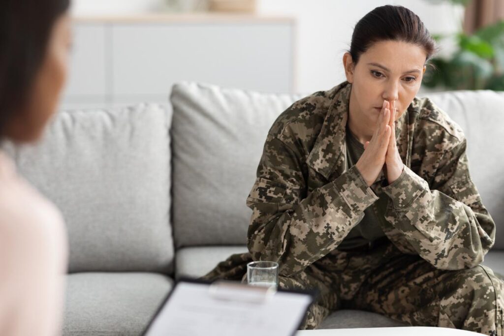 veteran talking with therapist about substance abuse